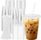 100 Pack 16 oz Clear Plastic Cups with Lids and Straws, Disposable Plastic Coffee Cups with Lids for Iced Coffee, Cold Beverages, Smoothies and To-Go Drinks